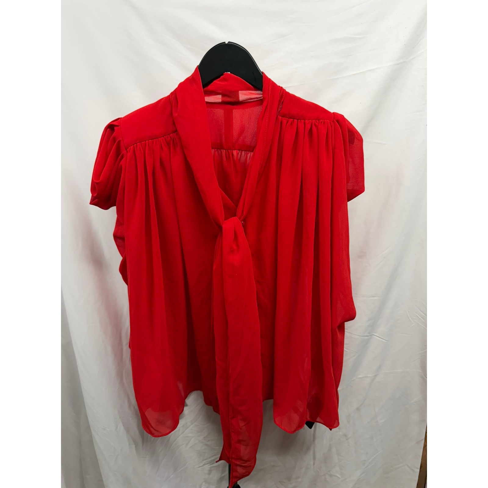 Innovare Denim New Women's Red Sheer Button Down Tie Neck Puff Sleeve Blouse S — image 4 of 8